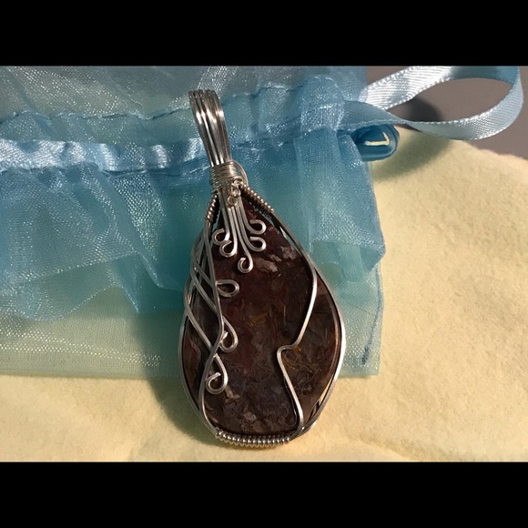 SOLD! Pendant Artisan Made Moss Agate Wire 925 - Picture 4 of 4